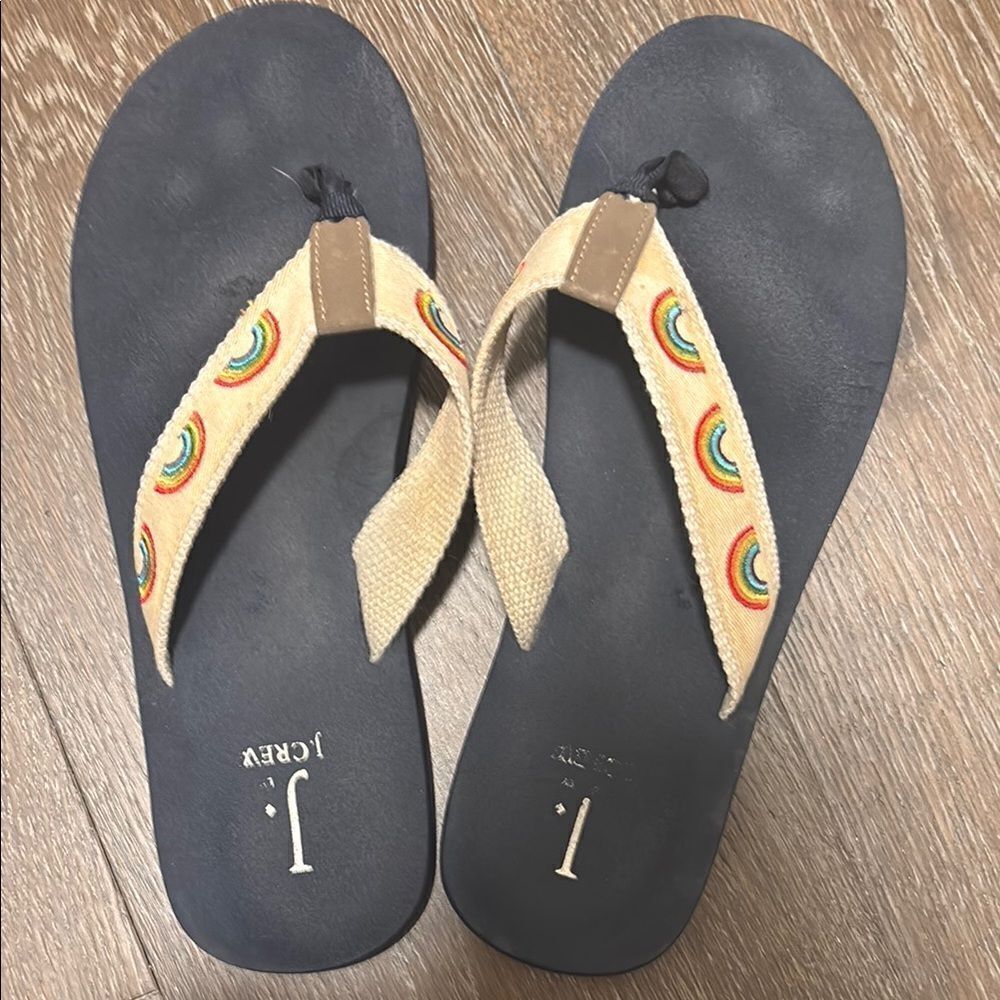 J. Crew navy Flip Flops with Colorful Embroidery